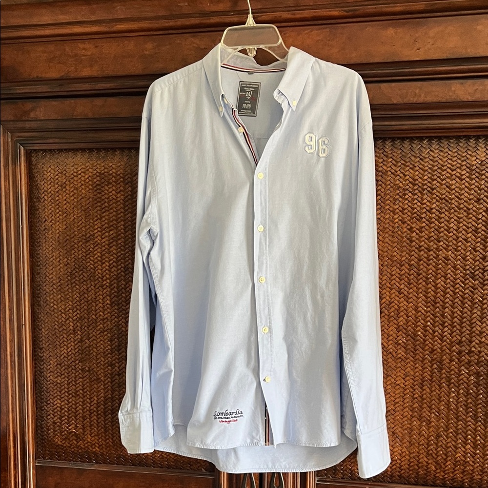 Milano Light Blue Men's Casual Button-Down Shirt with '96 Embroidery